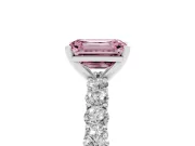 Emerald Cut Shared Prong Engagement Ring Setting for a Fancy Pink Lab-Grown Diamond | Platinum
