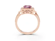 Fancy Pink Princess Cut Diamond Halo Engagement Ring Set in Rose gold with Milgrain Pavé Band