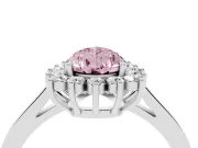 Fancy Pink Pear Cut Diamond Halo Ring Set in Platinum with Round Halo and Smooth Solitaire Band