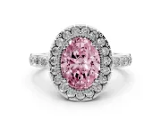 Oval Vintage Milgrain Halo Engagement Ring Setting for a Fancy Pink Lab-Grown Diamond | Pierced Gallery | Platinum