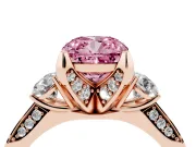 Cushion Cut Hidden Halo Three Stone Engagement Ring Setting for a Fancy Pink Lab-Grown Diamond | Rose Gold