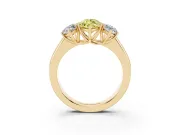 Fancy Yellow Three-Stone Marquise Cut Diamond Ring Set in Yellow gold with Matching Prong Settings and Plain Band