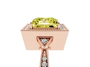 Fancy Yellow Princess Cut Diamond Halo Engagement Ring Set in Rose gold with Milgrain Pavé Band