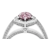 Fancy Pink Marquise Cut Diamond Halo Pavé Split Shank Ring Set in Silver with Prong Setting