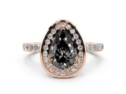 Pear-Shaped Bezel-Rim Halo Engagement Ring Setting for a Black Center | Pavé Band | Rose Gold
