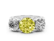 Round Engagement Ring Setting for a Fancy Yellow Lab-Grown Diamond | Three Stone | Platinum