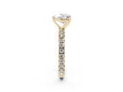 Heart Cut Diamond Pavé Solitaire Ring Set in Yellow gold with Round Band and Prong Setting