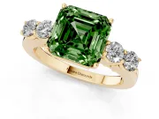 Asscher Cut 5 Stone Engagement Ring Setting for a Fancy Green Lab-Grown Diamond | Yellow Gold
