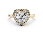 Heart Cut Halo Round Diamond Solitaire Ring Set in Yellow gold with Pavé Band and Prong Setting
