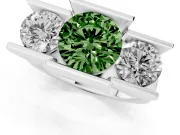 Fancy Green Round Cut Diamond Three-Stone Channel Set Ring Set in White gold with Smooth Polished Band
