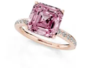 Fancy Pink Asscher Cut Diamond Pavé Band Ring Set in Rose gold with Prong-Set Center Stone
