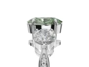 Oval Three Stone Engagement Ring Setting for a Fancy Green Lab-Grown Diamond | Tapered Pave Band | Platinum