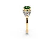 Fancy Green Cushion Cut Diamond Cluster Leaf Design Ring Set in Yellow gold with Prong Setting
