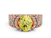 Oval Vintage Milgrain Pave Engagement Ring Setting for a Fancy Yellow Lab-Grown Diamond | Crescent Side Rows | Rose Gold