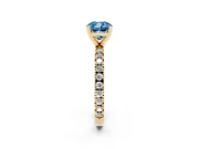 Fancy Blue Cushion Cut Diamond Pavé Band Solitaire Set in Yellow gold with Prong Setting