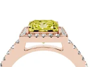 Fancy Yellow Princess Cut Diamond Halo Pavé Solitaire Ring Set in Rose gold with Prong-Set Center Stone