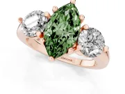 Fancy Green Marquise Cut Diamond Three-Stone Ring Set in Rose gold with Prong Setting and Classic Band