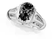 Fancy Black Pear Cut Diamond Vintage-Inspired Milgrain Ring Set in Silver with Accent Split Shank