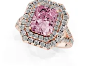 Radiant Cut Halo Split Shank Engagement Ring Setting for a Fancy Pink Lab-Grown Diamond | Pavé Strands | Rose Gold