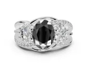 Oval Three Stone Split Shank Engagement Ring Setting for a Black Center | Matching Sides | Platinum