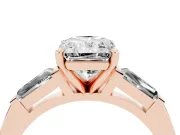 Radiant Cut Three Stone Engagement Ring Setting | Tapered Baguettes | Rose Gold