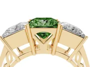 Princess Cut Three Stone Engagement Ring Setting for a Fancy Green Lab-Grown Diamond | Beaded Shoulders | Yellow Gold
