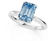 Emerald Cut Hidden Halo Engagement Ring Setting for a Fancy Blue Lab-Grown Diamond | Plain Band | Sterling Silver