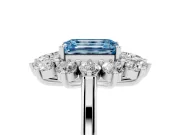 Emerald Cut Floral Double Halo Engagement Ring Setting for a Fancy Blue Lab-Grown Diamond | Plain Band | Sterling Silver