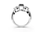 Fancy Black Emerald Cut Lab-Grown Diamond Three-Stone Ring Set in Sterling Silver with Channel-Set Band and Prong Setting