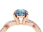 Fancy Blue Oval Cut Diamond Twist Band Solitaire Set in Rose gold with Pavé Accents and Prong Setting