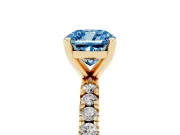 Cushion Cut Pavé Solitaire Engagement Ring Setting for a Fancy Blue Lab-Grown Diamond | Yellow Gold