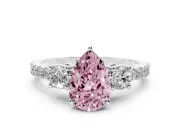 Fancy Pink Three-Stone Pear Cut Diamond Pavé Band Ring Set in Silver with Prong Setting