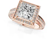 Princess Cut Sectioned Halo Engagement Ring Setting | Pavé Gallery and Band | Rose Gold