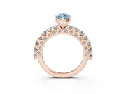 Fancy Blue Marquise Cut Diamond Solitaire Ring Set in Rose gold with Shared Prong Pavé Band