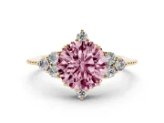 Round Cluster Engagement Ring Setting for a Fancy Pink Lab-Grown Diamond | Yellow Gold
