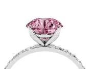 Round Pave Engagement Ring Setting for a Fancy Pink Lab-Grown Diamond | Slim Band | Platinum