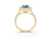 Round Vintage Milgrain Floral Halo Engagement Ring Setting for a Fancy Blue Lab-Grown Diamond | Pavé Band | Yellow Gold