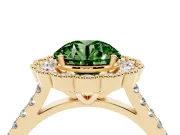 Fancy Green Round Cut Diamond Milgrain Floral Halo Engagement Ring Set in Yellow gold with Pavé Band