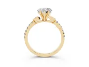 Heart Cut Diamond Solitaire Leaf-Inspired Ring Set in Yellow gold with Pavé Band and Prong Setting