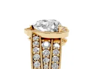Heart Cut Diamond Halo Ring Set in Yellow gold with Accent Split Shank and Prong Setting