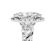 Marquise Cut Diamond Halo Ring Set in Silver with Scrollwork Band and Prong Setting