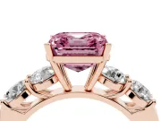 Asscher Cut Five Stone Engagement Ring Setting for a Fancy Pink Lab-Grown Diamond | Prong Set Side Stones | Rose Gold