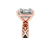 Asscher Cut Diamond Solitaire Ring Set in Rose gold with Milgrain and Black Enamel X Pattern Band