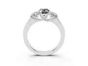 Fancy Black Three-Stone Oval Cut Diamond Ring Set in Silver with Matching Prong Settings and Plain Band