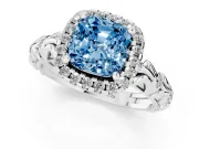 Cushion Cut Leaf Halo Engagement Ring Setting for a Fancy Blue Lab-Grown Diamond | Bezel Accents | White Gold