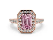 Emerald Cut Framed Halo Engagement Ring Setting for a Fancy Pink Lab-Grown Diamond | Rose Gold
