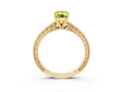 Fancy Yellow Emerald Cut Diamond Solitaire Milgrain Engraved Band Set in Yellow gold with Prong Setting