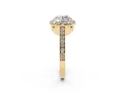 Round Cut Diamond Floral Halo Ring Set in Yellow gold with Pavé Band and Prong Setting