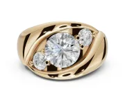 Round Three Stone Bypass Engagement Ring Setting | Sculpted Crossover Band | Yellow Gold