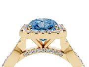 Radiant Cut Twist Halo Engagement Ring Setting for a Fancy Blue Lab-Grown Diamond | Yellow Gold